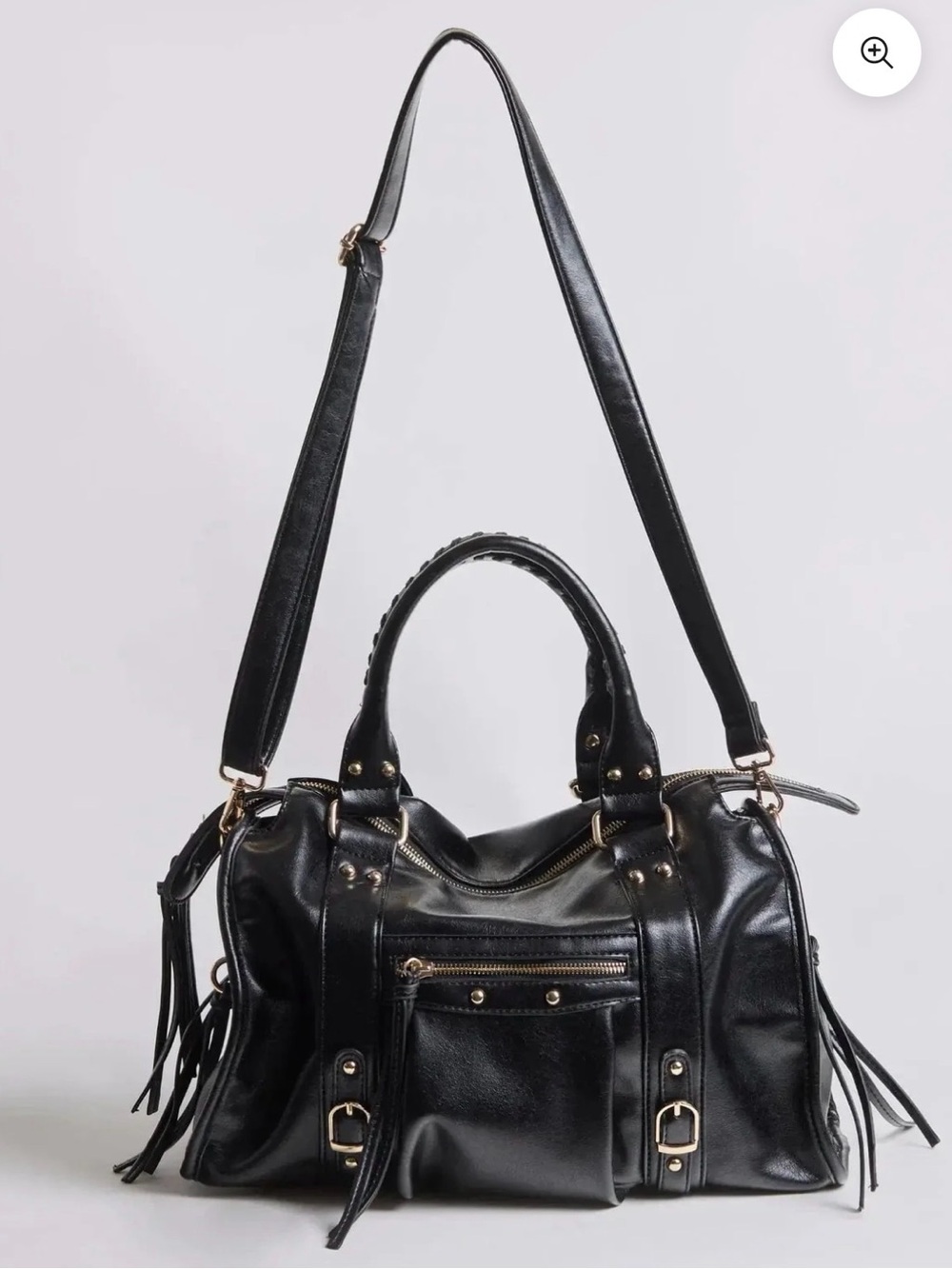 Black Satchel Handbag with Gold Accents